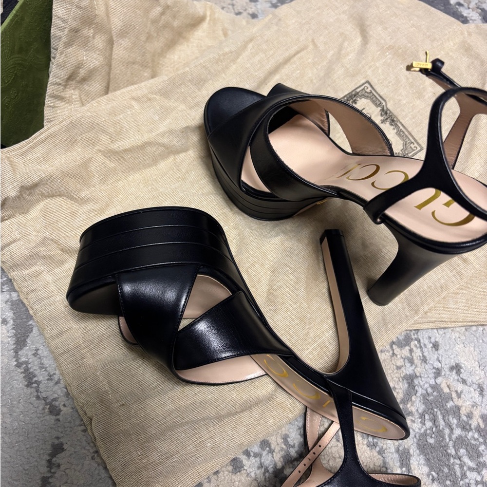 New Gucci Malaga Kld Platform Sandals Heels Black and skin rose color. - Picture 3 of 15